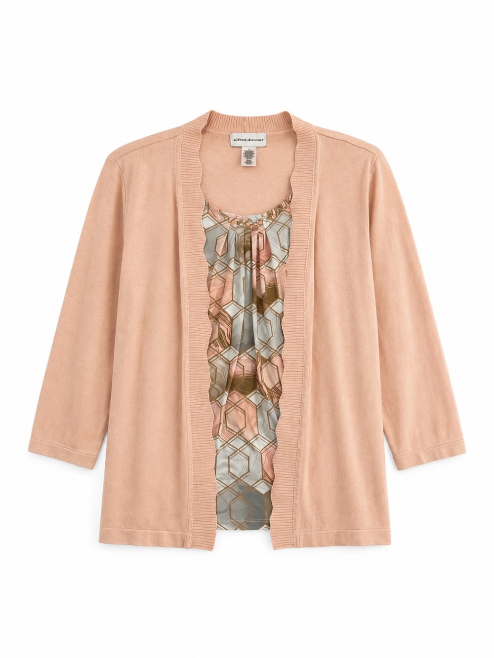 Alfred Dunner XL Blush Pink 2-in-1 Cardigan Geometric Beaded Top